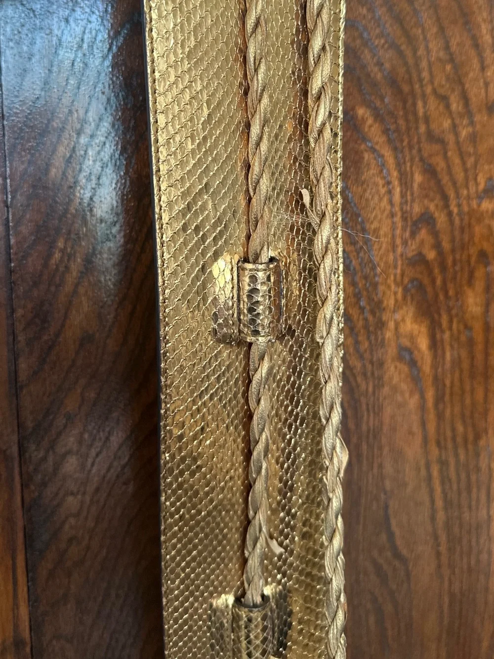 Gucci Python Snakeskin-Leather Metallic Gold Waist Belt w/ Braided Tassel